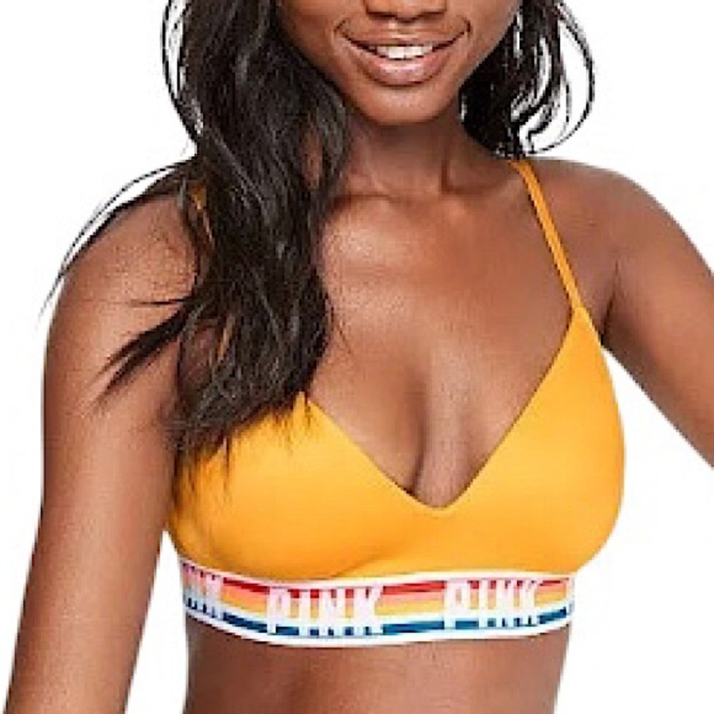 Victoria's Secret Lightly‎ Padded Yellow Multicolor Band Wireless Bra 32DD
